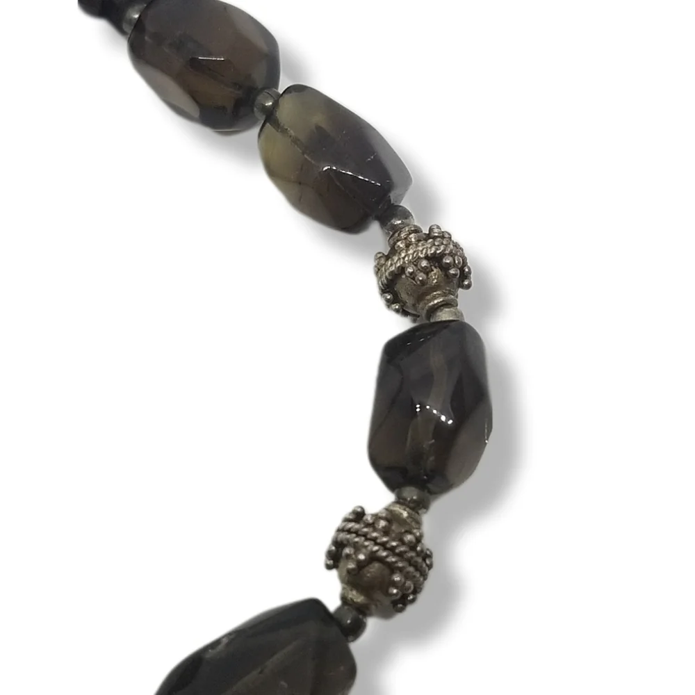 VINTAGE GENUINE SMOKY TOPAZ & STERLING SILVER STATEMENT NECKLACE
